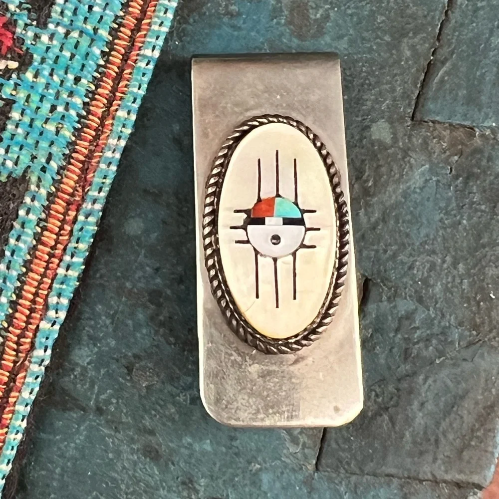 Vintage Native American Zuni Sunface Money Clip